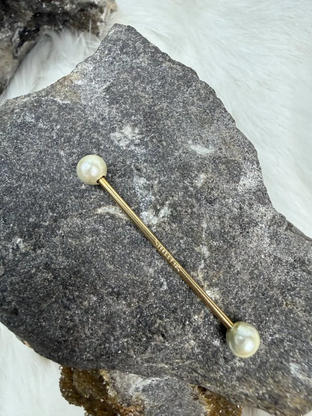 Vintage Swank Gold Tone Faux Pearl Collar Bar